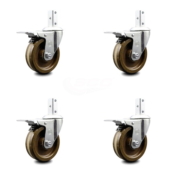 4 Inch High Temp Phenolic 3/4 Inch Square Stem Caster Set Total Lock Brake SCC